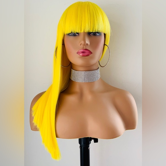 This Pretty “Put On & Go” Yellow Synthetic Wig with Bangs for Anime/Halloween.. - Picture 3 of 6